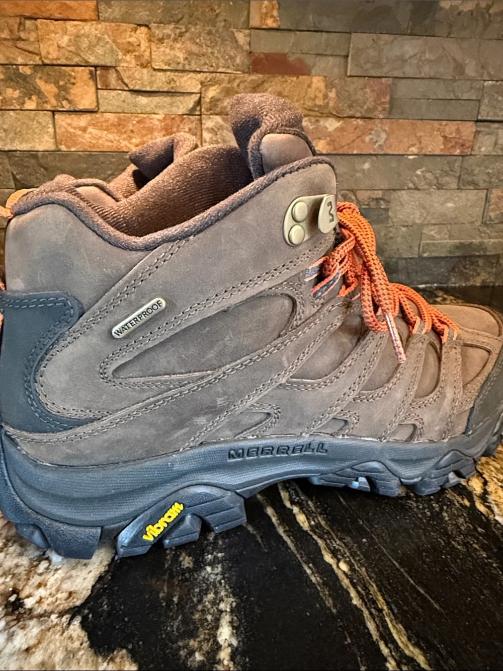 Men’s MERRELL Brown Hiking Boots with Orange Laces - Waterproof Trail Shoe